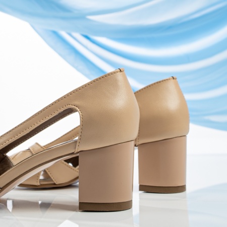 Pantofi dama cu toc gros bej inchis din Piele naturala MOD13289, 4, modlet.ro
