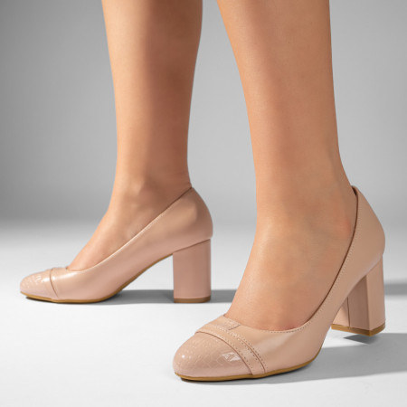 Pantofi dama cu toc gros bej MOD10985, 4, modlet.ro