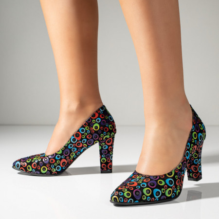 Pantofi dama cu toc gros multicolor suede din Piele naturala MOD10220, 4, modlet.ro