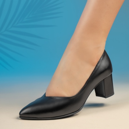 Pantofi dama cu toc gros negri din Piele naturala ZEF13491, 3, zeforia.ro