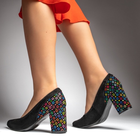 Pantofi dama cu toc gros negru suede din Piele naturala MOD12943, 4, modlet.ro