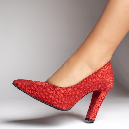 Pantofi dama, Pantofi dama cu toc gros rosii suede din Piele naturala MOD12739, modlet.ro