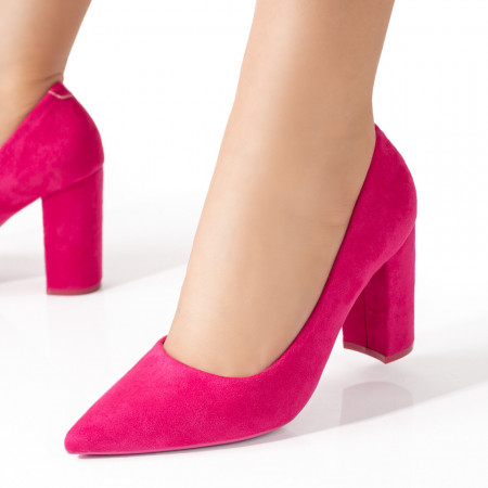 Pantofi cu toc, Pantofi dama cu toc gros roz suede ZEF08568 - zeforia.ro
