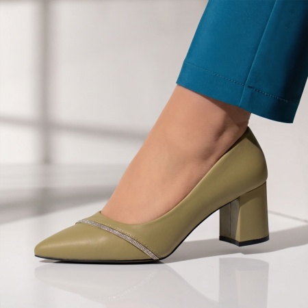 Pantofi dama cu toc gros si strasuri verzi IRIS36, 2, modlet.ro