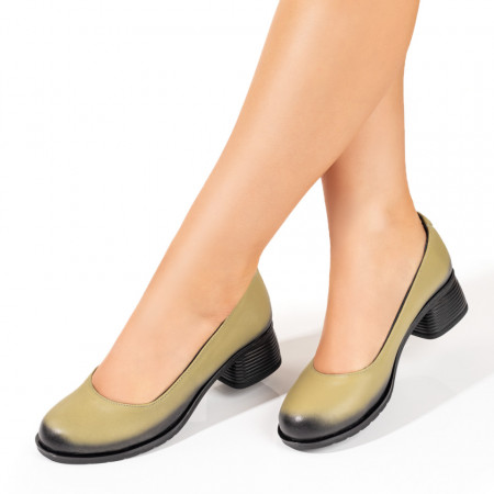 Pantofi dama cu toc gros verzi din Piele naturala MOD10352, 3, modlet.ro