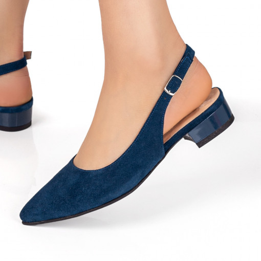 Pantofi cu toc mic dama, Pantofi dama cu toc mic albastri suede din Piele naturala ZEF07638 - zeforia.ro