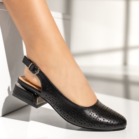 Pantofi dama cu toc mic si perforatii negri MOD13668, 4, modlet.ro