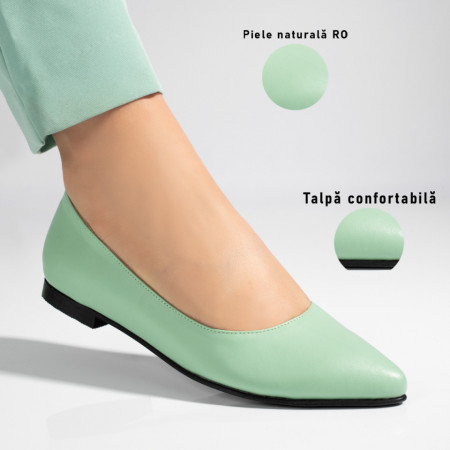 Pantofi dama cu toc mic verde deschis din Piele naturala MOD06141, 3, modlet.ro