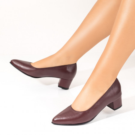 Pantofi dama cu toc mic visinii din Piele naturala MOD10243, 2, modlet.ro