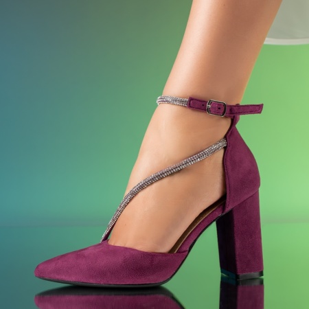 Pantofi dama cu toc mov suede MOD09998
