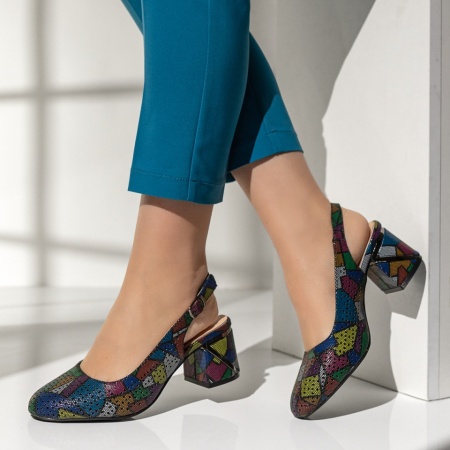 Pantofi dama cu toc si imprimeu multicolor MOD13671, 2, modlet.ro