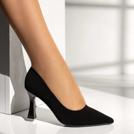 Pantofi dama cu toc subtire negru suede MOD13936, 3, modlet.ro