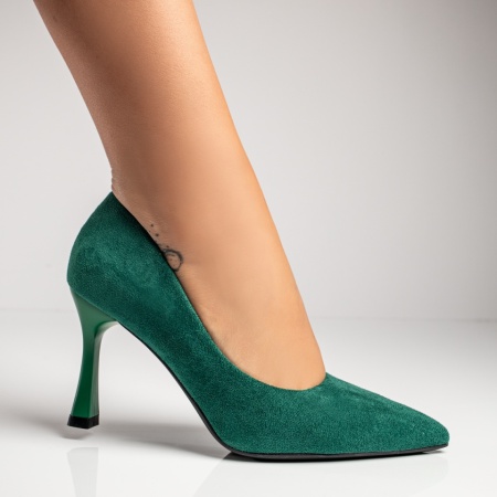 Reduceri incaltaminte dama, Pantofi dama cu toc subtire verde suede ZEF12120, zeforia.ro