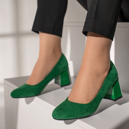 Incaltaminte dama, Pantofi dama cu toc verde suede ZEF12110, zeforia.ro