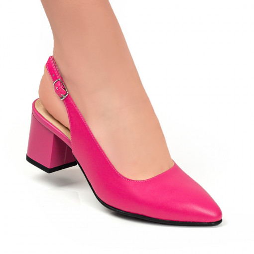 Pantofi cu toc, Pantofi dama roz din Piele naturala cu toc gros ZEF05008 - zeforia.ro