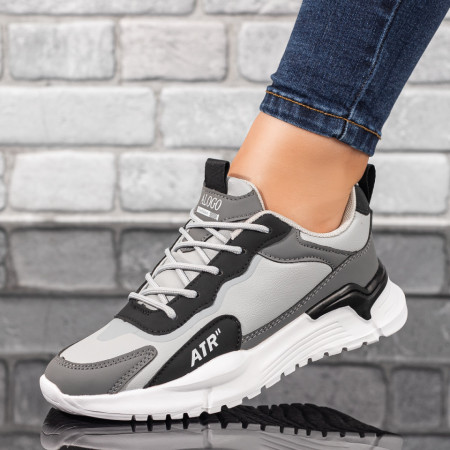Adidasi dama, Pantofi dama sport cu siret gri cu negru MOD10023, modlet.ro