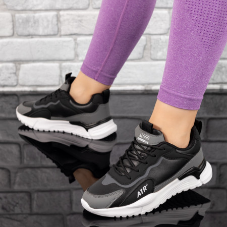 Plateste Jumatate!, Pantofi dama sport cu siret negri cu alb MOD10023, modlet.ro
