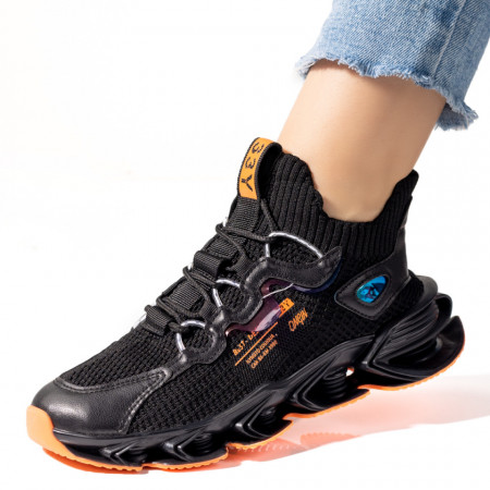 Pantofi dama sport cu talpa groasa negru cu portocaliu MOD03830