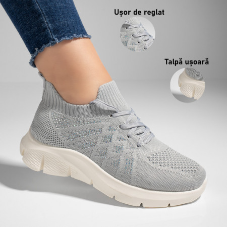 Pantofi dama sport din material textil gri MOD11523, 3, modlet.ro