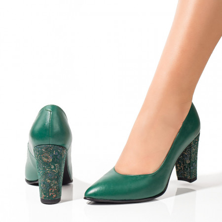Pantofi dama verzi cu toc gros din Piele naturala ZEF03561