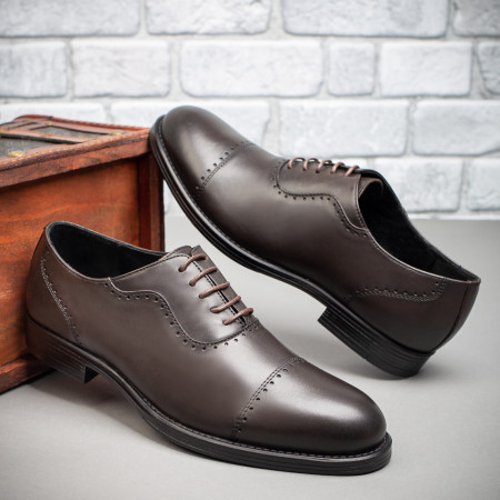 Plateste Jumatate!, Pantofi eleganti barbati cu siret maro din Piele naturala MOD08779, modlet.ro