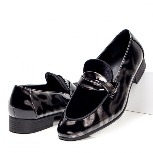 Plateste Jumatate!, Pantofi eleganti barbati negri cu model gri MOD05399, modlet.ro
