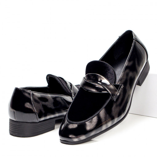 Incaltaminte barbati, Pantofi eleganti barbati negri cu model gri ZEF05399 - zeforia.ro