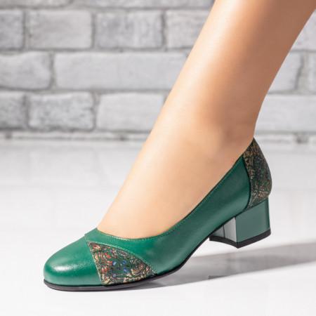 Pantofi eleganti cu toc dama verzi din Piele naturala MDL00230