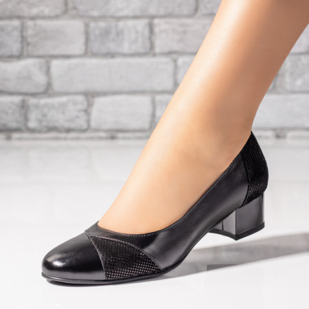 Reduceri incaltaminte dama, Pantofi eleganti dama cu toc negri din Piele naturala ZEF00230 - zeforia.ro