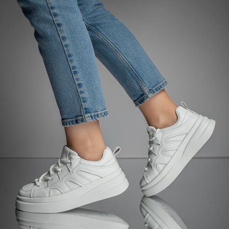 Pantofi sport albi dama cu talpa groasa MOD11667, 2, modlet.ro