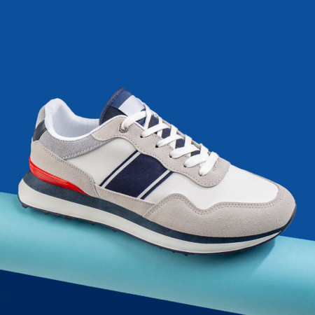 REDUCERI INCALTAMINTE, Pantofi sport barbati albi cu albastru MOD08705, modlet.ro