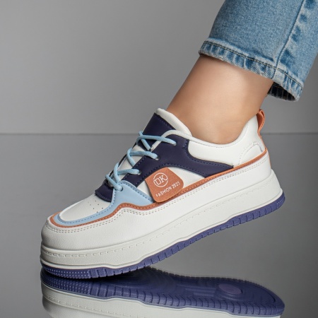 Adidasi dama, Pantofi sport dama albi cu mov si talpa groasa MOD11662, modlet.ro