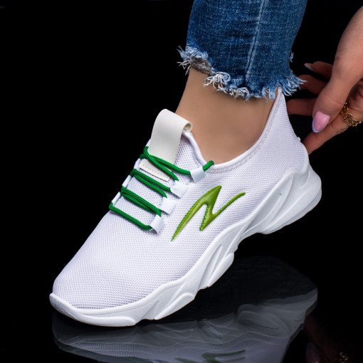 Reduceri incaltaminte dama, Pantofi sport dama albi cu verde din material textil MDL03975 - modlet.ro