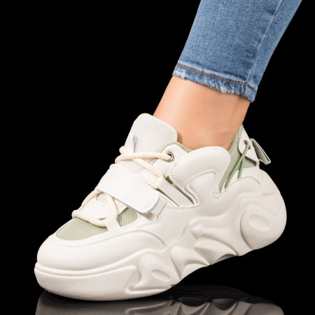 REDUCERI INCALTAMINTE, Pantofi sport dama albi cu verde MOD10354, modlet.ro