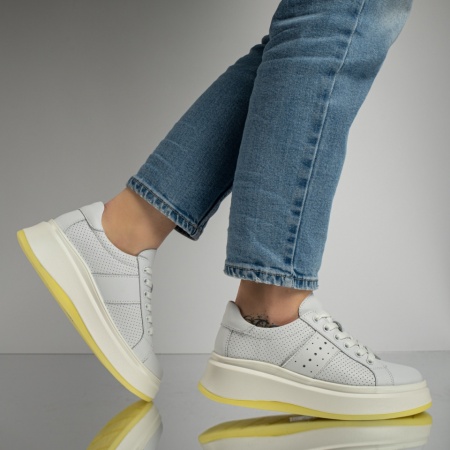 Adidasi dama, Pantofi sport dama albi din Piele naturala MOD11707, modlet.ro