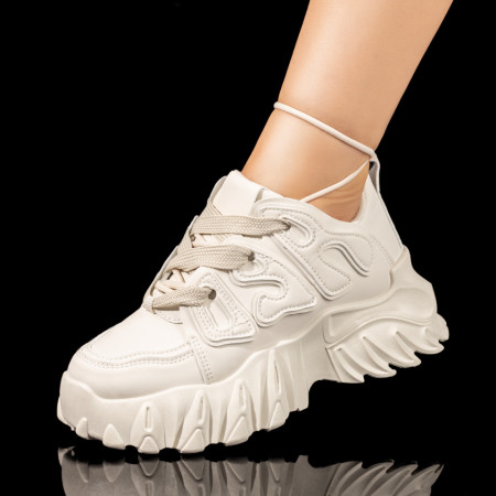 Adidasi dama, Pantofi sport dama bej cu siret MOD10037, modlet.ro