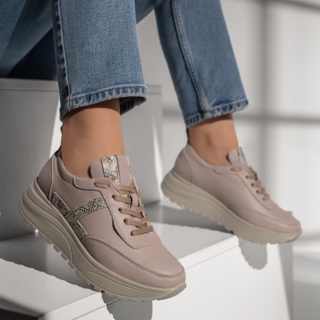 Pantofi sport dama cu imprimeu mov deschis din Piele naturala MOD12092, 4, modlet.ro