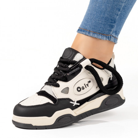 REDUCERI INCALTAMINTE, Pantofi sport dama cu siret bej cu gri MOD10360, modlet.ro