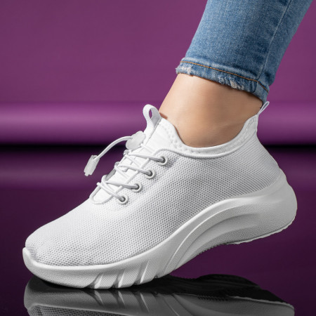 Reduceri incaltaminte dama, Pantofi sport dama cu siret elastic albi ZEF11167 - zeforia.ro