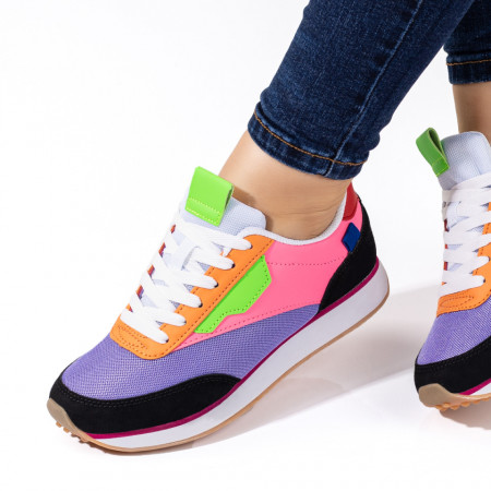 REDUCERI INCALTAMINTE, Pantofi sport dama cu siret mov cu roz MOD03420, modlet.ro