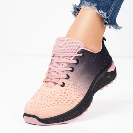 Pantofi sport dama cu siret portocaliu cu roz si negru MDL08057