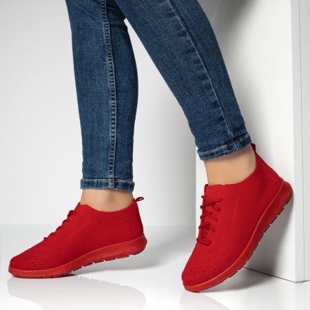 Adidasi dama, Pantofi sport dama cu siret si perforatii rosii MOD13054, modlet.ro