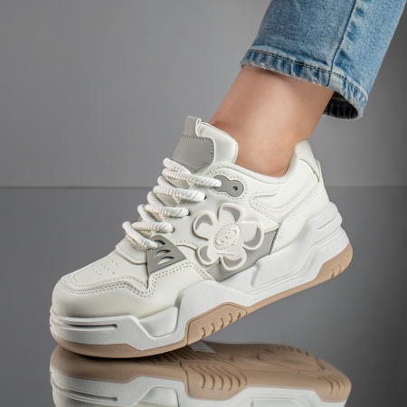 Adidasi dama, Pantofi sport dama cu siret si talpa groasa albi MOD11760, modlet.ro