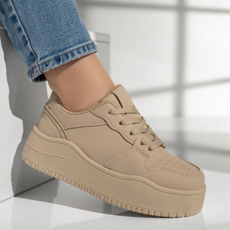 Pantofi sport dama cu siret si talpa groasa khaki ZEF12996, 3, zeforia.ro