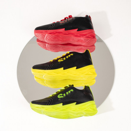 Pantofi sport dama cu siret si talpa groasa negri cu galben MOD10169, 2, modlet.ro