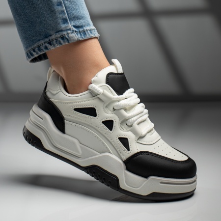 REDUCERI INCALTAMINTE, Pantofi sport dama cu talpa groasa alb cu negru MOD11741, modlet.ro