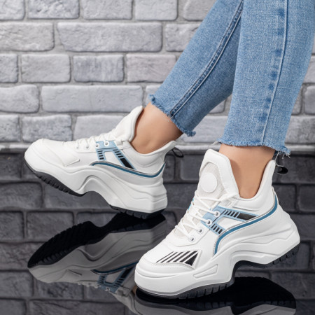 Plateste Jumatate!, Pantofi sport dama cu talpa groasa albi cu albastru MOD09844, modlet.ro