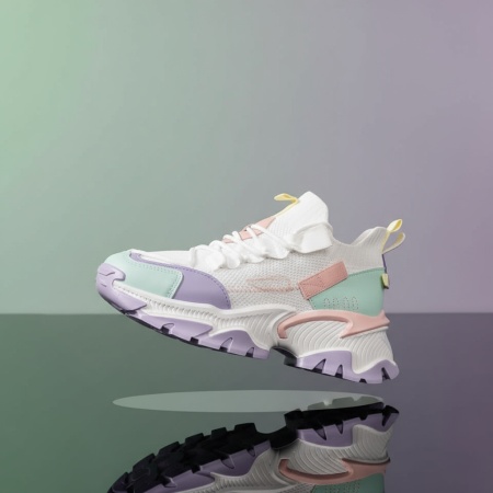 Pantofi sport dama cu talpa groasa albi cu mov MOD09199, 4, modlet.ro