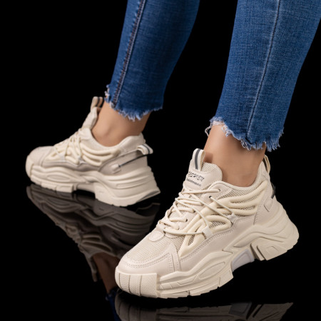 Adidasi dama, Pantofi sport dama cu talpa groasa bej MOD09621, modlet.ro