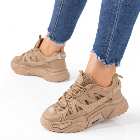 Adidasi dama, Pantofi sport dama cu talpa groasa khaki MOD09619, modlet.ro